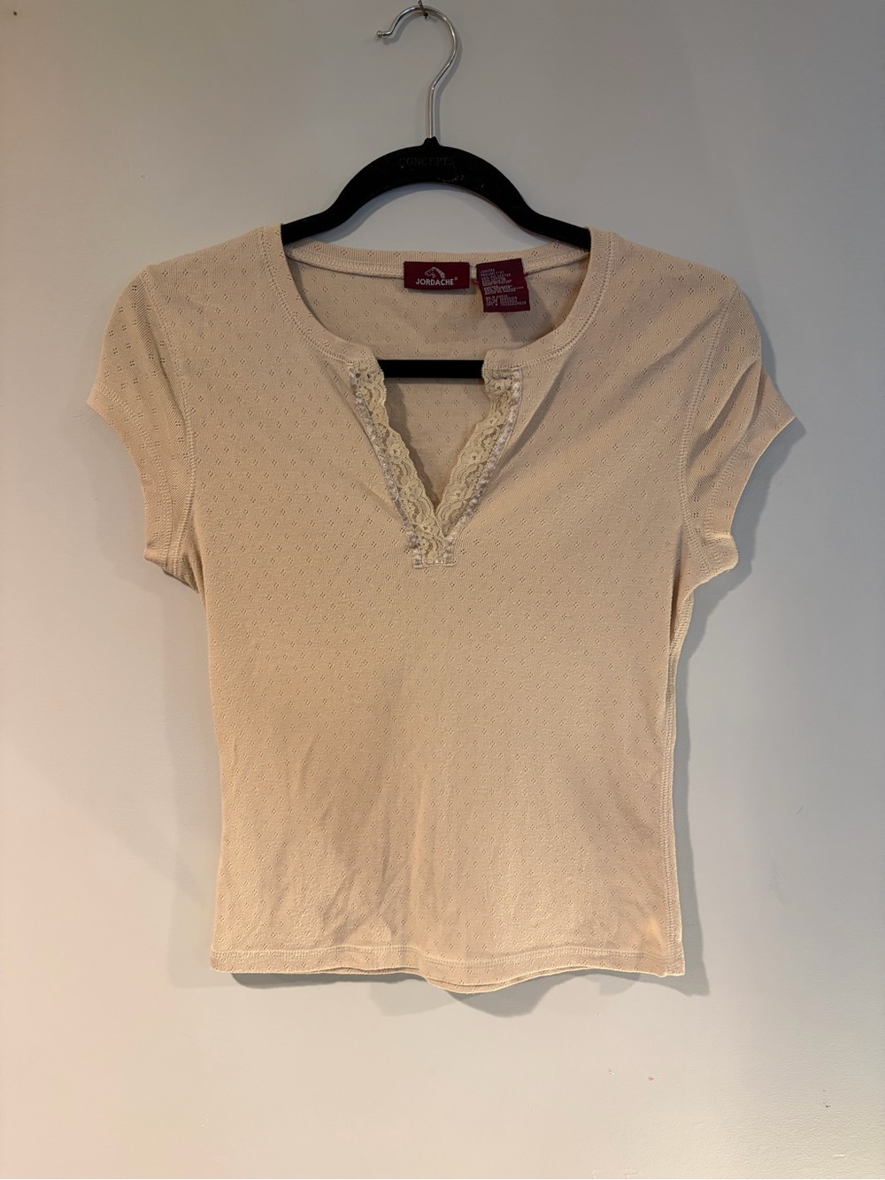 Jordache Cream Lace-Trim Short Sleeve Tee